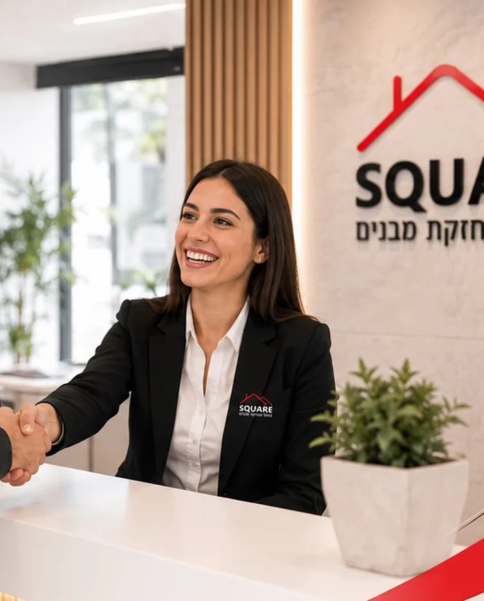 נציגת שירות של SQUARE בדלפק הקבלה